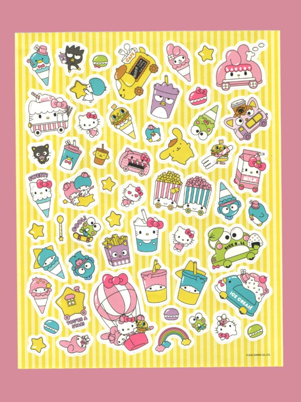 Sanrio Jumbo 8" x 10" Sticker Sheet 2022 Hello Kitty, My Melody, Keroppi +